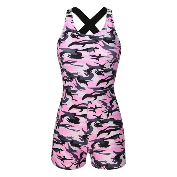 YUUMIN Womens Tank Biketards Short Unitards Bodycon Sleeveless Leotards for Yoga Dance Gymnastics Pink Camouflage X-Large