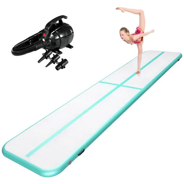 ZENOVA Inflatable Gymnastics Mat Tumble Track Air Tumbling Mat 10FT/13FT/16FT 4 inches Thickness for Home Use Tumbling, Training, Cheerleading,Yoga,Water with Electric Air Pump