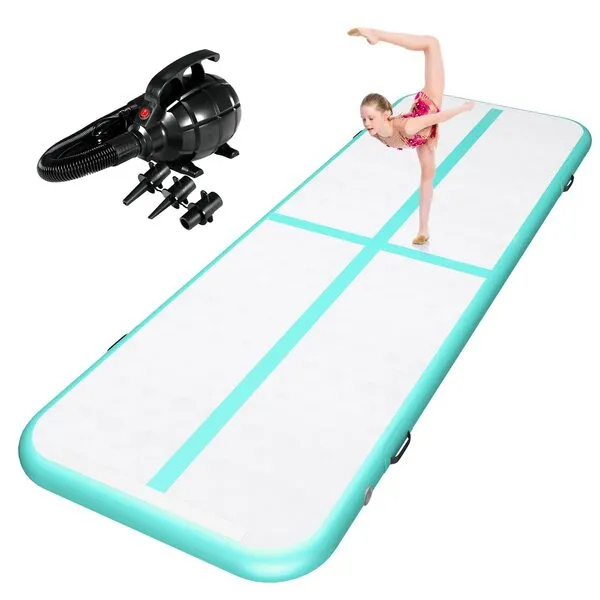 ZENOVA Inflatable Gymnastics Mat Tumble Track Air Tumbling Mat 10FT/13FT/16FT 4 inches Thickness for Home Use Tumbling, Training, Cheerleading,Yoga,Water with Electric Air Pump