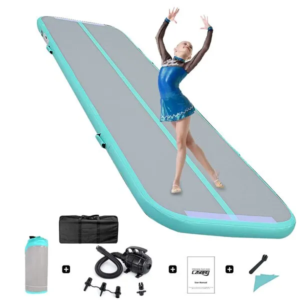 Gymnastics Mats Tumbling Track Mat, Air Mat Tumble Track Inflatable Training Mat 4 inch Thickness With Carry Bag Electric Pump For Home Use, Cheerleading, Yoga, Water Exercise