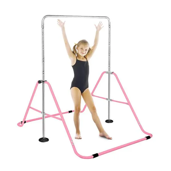 FBSPORT Gymnastics Bar for Kids, Adjustable Height Gymnastic Horizontal Bars,Junior Training Bar Children Folding Training Monkey Bars for Home Using