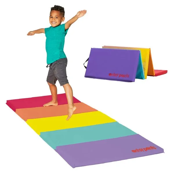 Tumbling Mat – Gymnastics Mat, Easy to Clean Gym Mat, Sturdy, Foldable Tumbling Mat for Kids, Padded, Lightweight, Portable, Carrying Handle, Gymnastics Equipment for Activity Play