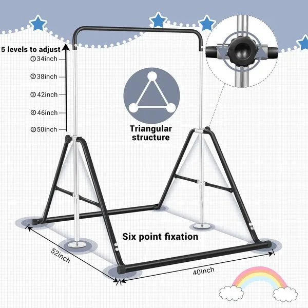 BangTong&Li Gymnastics Bar for Kids Height Adjustable Horizontal Bar Folding Gymnastics Junior Training Bar for Home Gymnastics Equipment