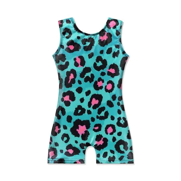 EQSJIU Gymnastics Leotards for Girls Kids Rainbow Mosaic Mermaid Butterfly Stars Leopard Galaxy Tie Dye Cosmos Leopard