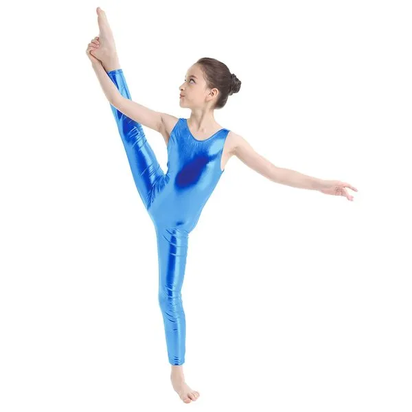 Manyakai Kids Girls Shiny Metallic Sleeveless Tank Unitard Ballet Dance Gymnastics Leotard Dancewear