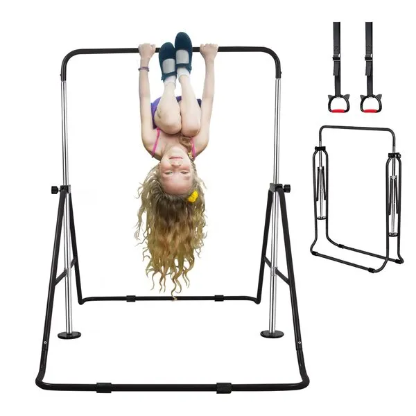 UMIKOOL DIRECT Expandable Gymnastics Bars with Ring, Adjustable Height Gymnastic Horizontal Bars, Gym Junior Training Bar Children Folding Training Monkey Bars for Kids