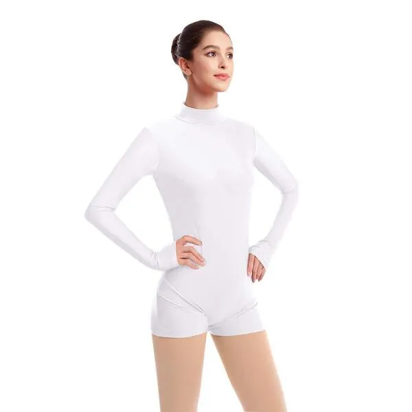 Women's Mock Neck Long Sleeve Dance Gymnastics Leotards for Ballet Adult Team Train Top Bodycon Rompers Bodysuit Dancewear