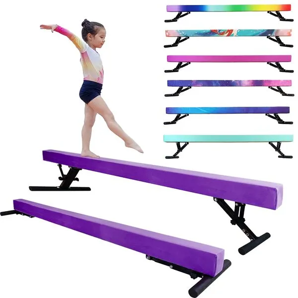 Seliyoo 8ft Gymnastics Beam,Lower Height Adjustable Balance Beam for Home Training Beam,Competition Beam for Skills Training at Home with Weight Limit 500 LBS