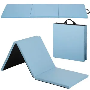 Gymnastics Mat Exercise Mat Tumbling Mats for Home Gym, Folding Portable 6’x2’x2 Extra Thick Crash Panel Mat with Carrying Handles for Kids Adults, Blue