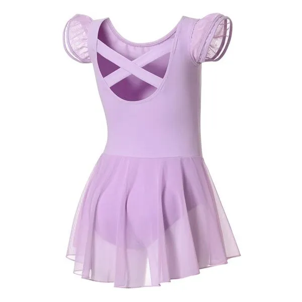 DIPUG Ballet Leotards for Girls Ballet Leotard with Skirt Toddler Dance Leotards Flutter Sleeve and Criss-Cross Back