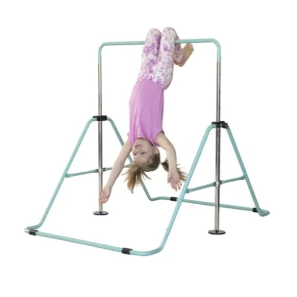 HearthSong Kids 2-in-1 Adjustable Gymnastics Training Bar and Ring Set with Five Height Settings and Removable Gymnastics Rings