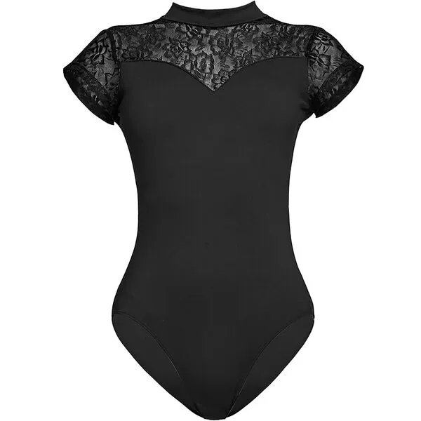 YCMI Women Dance Leotards Lace Turtleneck Ballet Bodysuit Short-Sleeve Dance-Gymnastics Yoga-Leotards