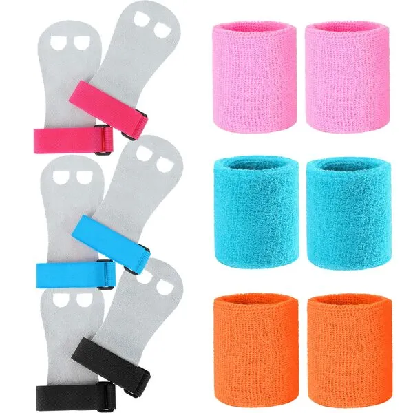 Vinsot 6 Pieces Sports Gymnastics Grips Wristbands Hand Grips Gymnastics Hand Grips Wrist Sweatbands for Youth Girls Kids Sports Football Basketball Running Athletic Sports, 3 Colors