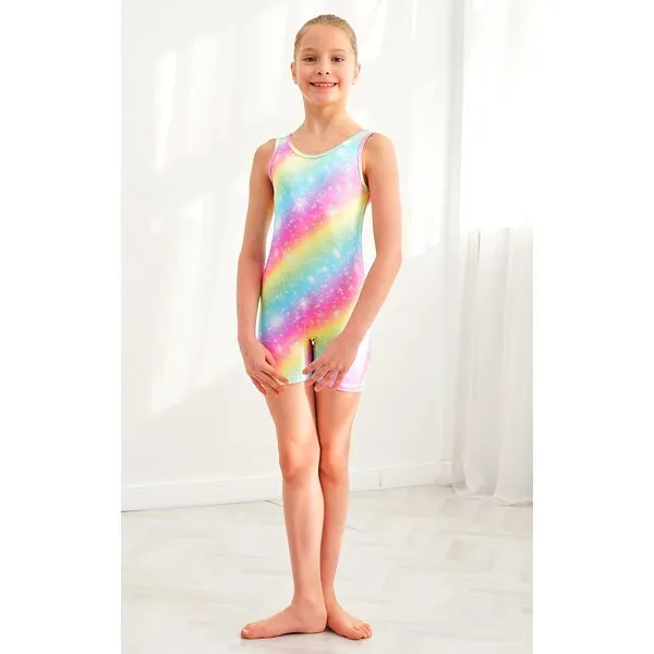 LUOUSE 2-Pack Girls' Sparkly Gymnastics Leotards with Shorts, Ideal for Ages 4-11T