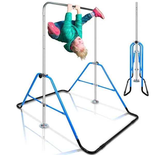 SereneLifeHome Kids Gymnastics Bar Adjustable Height Foldable Expandable Horizontal Gymnastic Training Equipment for Home, Indoor Toddlers Gym Set Monkey Bar Fun