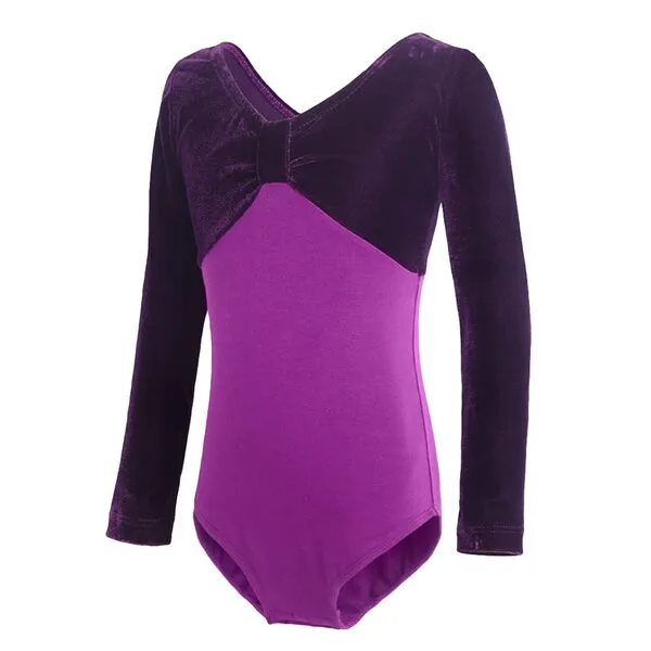 Libaobaoyo Long Sleeve Leotards for Girls Velvet Ballet Gymnastics Dancewear Bodysuit Outfit