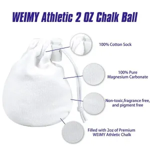 WEIMY Chalk Ball 2 oz, Refillable Chalk Ball for Chalk Bag for Rock Climbing, Weightlifting, Gymnastics, Gym Chalk Sock, Workout Chalk for Hands