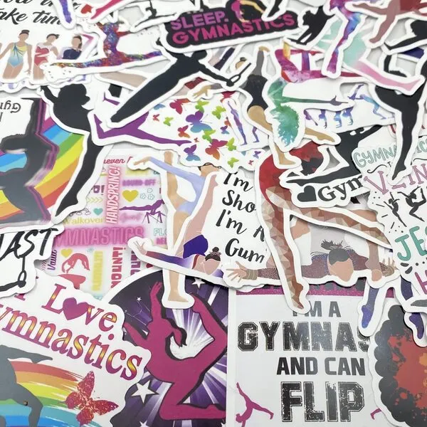 100 Pieces Gymnastics Stickers, Waterproof Vinyl Gymnast Stickers, Gymnastics Gifts for Gilrs Teens Kids