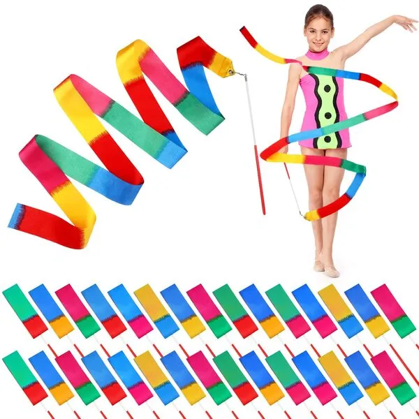 30 Pieces Rainbow Streamer Wands Long Ribbons Colorful Dance Ribbons for Kids Dancing Streamers for Dance Twirling Ribbons for Gymnastics Party Birthday Party Gift(,)