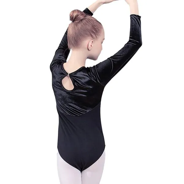 Girls Kids Ballet Dance Leotards Long Sleeve Velvet Smooth Gymnastics Bodysuit Dancewear 3-12 Y