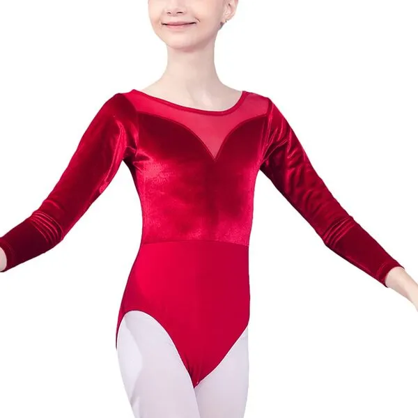 Libaobaoyo Girls Long Sleeve Ballet Leotards Velvet One Piece Gymnatics Dance Costumes 3-11 Y