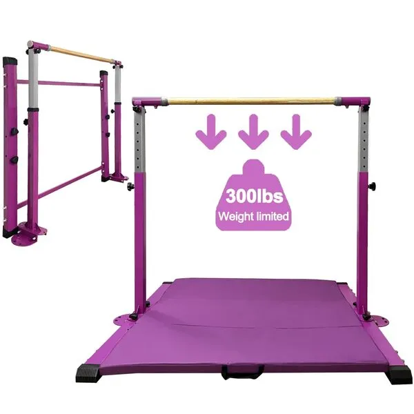 Peakpath Updated Expandable Gymnastics Kip Bar, Fiberglass Rail,Adjustable Height 3'-4.8' Junior Training Bar,Home Gym Equipment,1-4 Levels,300lbs Weight Capacity