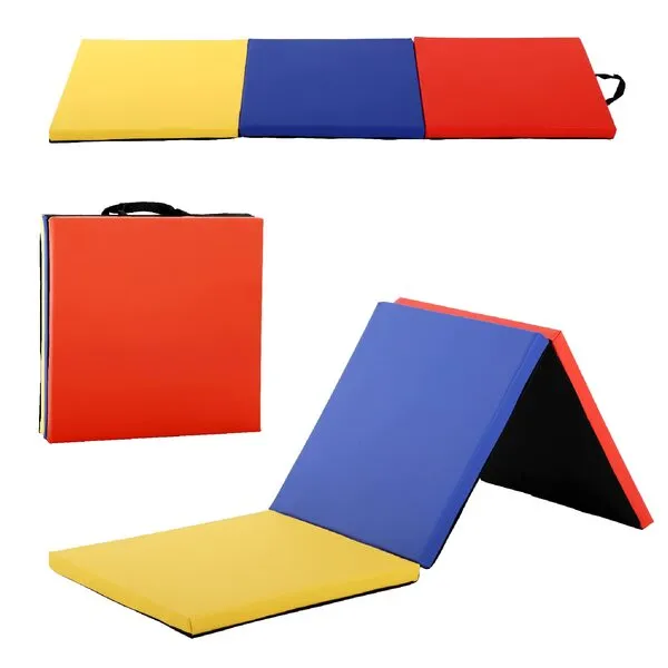 Gymnastics Tumbling Mat, 3 Folding Gymnastics Gym Exercise Aerobics Mat, All-Purpose Home Gym Exercise Mat with Handle, Workout Tumbling Mats for Gymnastics for Home Gym, 6'x2'x2”