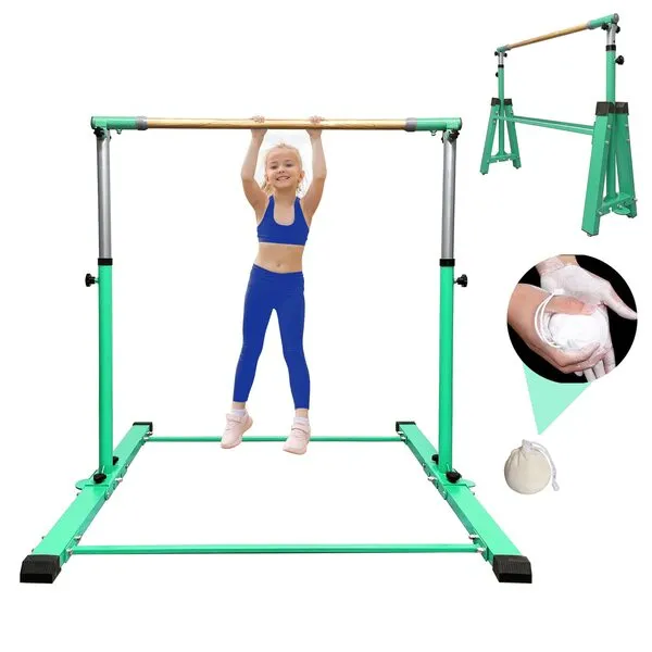 YANGG Foldable Gymnastics Kip Bar for Kids,3' to 5' Adjustable Height Horizontal Bar,Home Gym Equipment for Home Training