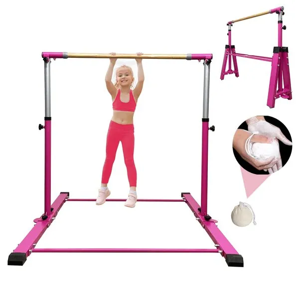 YANGG Foldable Gymnastics Kip Bar for Kids,3' to 5' Adjustable Height Horizontal Bar,Home Gym Equipment for Home Training