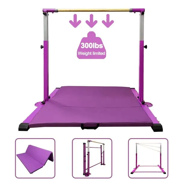 GBVUGY Gymnastics Kip Bar for Home Indoor Training,Horizontal Bar for Kids Girls Junior,Adjustable Arms from 3' - 5' Gym Equipment,1-4 Levels,300lbs Weight Capacity