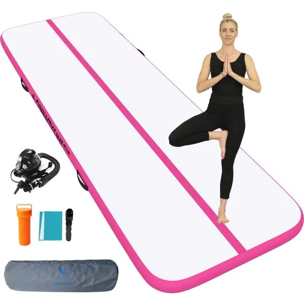 KP Inflatable Air Gymnastics Mat Training Mats 4 inches Thickness Gymnastics Tracks for Home Use/Training/Cheerleading/Yoga/Water with Pump