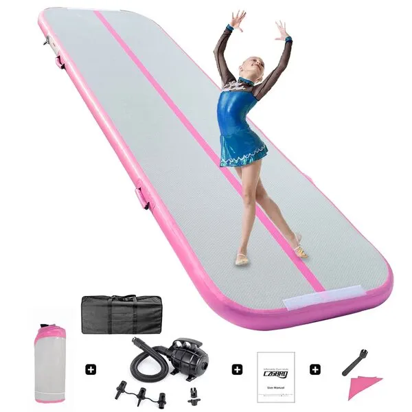 Gymnastics Mats Tumbling Track Mat, Air Mat Tumble Track Inflatable Training Mat 4 inch Thickness With Carry Bag Electric Pump For Home Use, Cheerleading, Yoga, Water Exercise