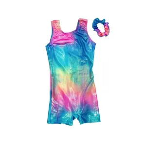 Destira Gymnastic Unitard for Girls, Soft Fabric Dance, Biketard Athletic Wear, Includes Matching Scrunchie