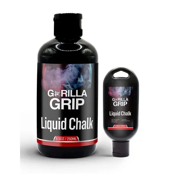 Gorilla Grip Pro Grade Liquid Chalk Bundle of 2 (50ml and 250ml), for Weightlifting, Rock Climbing, Cross Training, Powerlifting, & Pole Dancing Gym Approved Workout Chalk for Hands & Calluses.