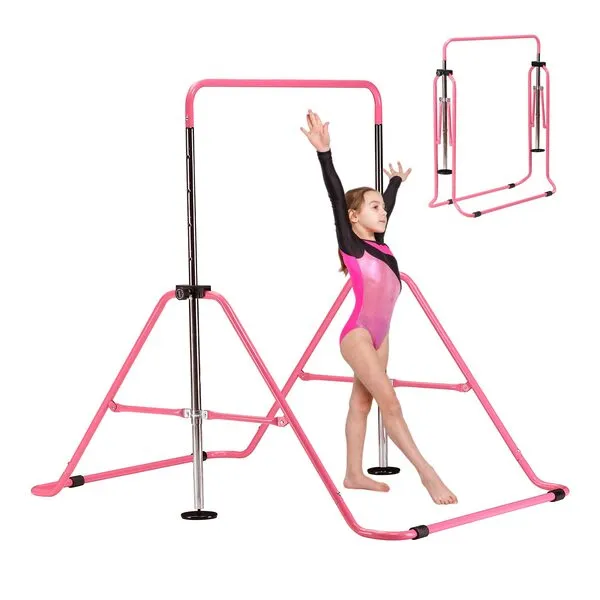 Sunoutife Gymnastics Bar for Kids, Gymnastic Kip Training Bar for Home Folding Horizontal Bars with Adjustable Height for 3-8 Years Old Child, Girls & Boys