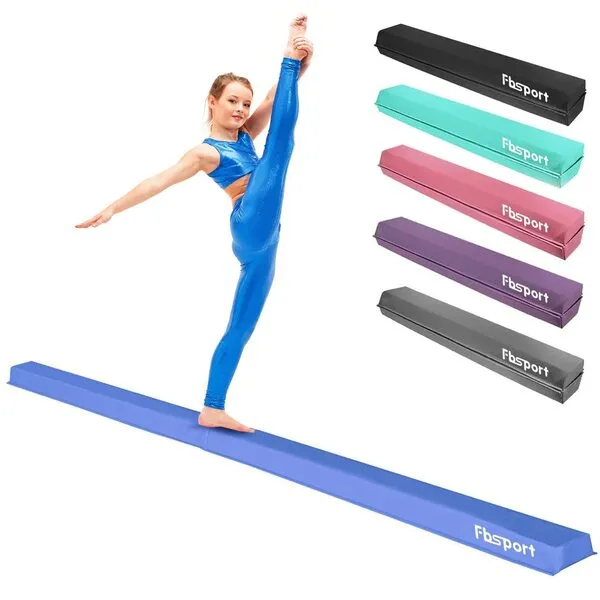 FBSPORT 8ft/10ft Balance Beam Folding Floor Gymnastics Beam Equipment PU Leather for Kids Adults,Non Slip Rubber Base, Gymnastics Beam for Training, Practice,Professional Home Training