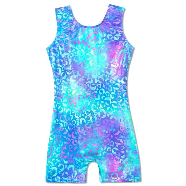 Gymnastics Leotards for Girls Sparkle Dance Unitard Biketard with Short Mermaid Rainbow Leopard Unicorn Tie Dye Pink Black