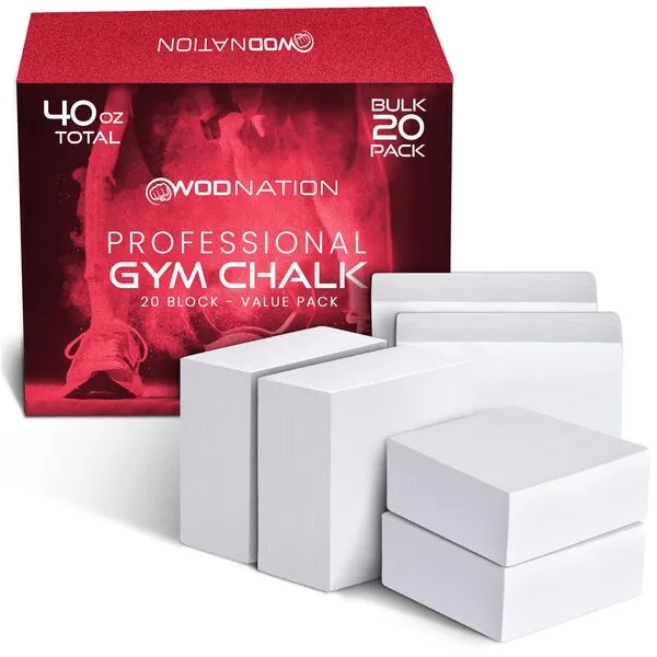 WOD Nation Gym Chalk Blocks - 20 Pack Premium Sport Hand Chalk - Easy Grip, Moisture Absorbing, Athletic Block Gym Chalk (2oz Each) for Gymnastics, Rock Climbing, Power Lifting, & More!