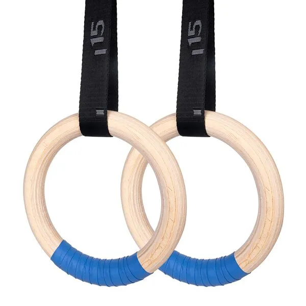 Gymnastics Rings Olympic Rings Wooden Gym Rings 1500lbs with Adjustable Cam Buckle 14.8ft Long Straps with Scale Exercise Rings Training Rings for Home Gym Full Body Workout