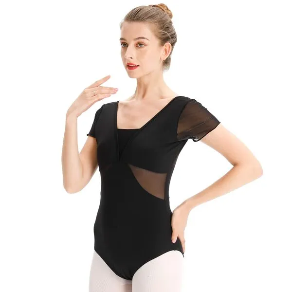 EASTBUDDY Ballet Leotards for Women Dance Leotard for Girls Short Sleeve Bodysuit with Removeable Bra