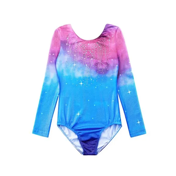 EQSJIU Gymnastics Leotards for Girls Kids Sparkly Patterned Rainbow Galaxy Aurora Colorful Butterfly Flower Dancewear