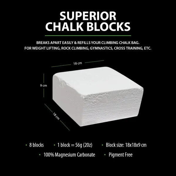 Bear KompleX Superior Gym Chalk Blocks - 8pk of 56 gr Blocks - Keeps Hands Dry - Train Harder for Longer - Prevent Blisters & Slippage - Chalk for Weightlifting, X Training, Rock Climbing, Gymnastics