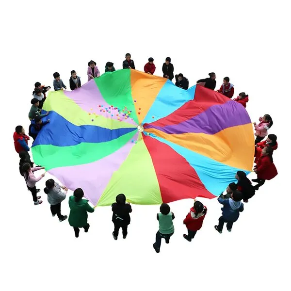 Parachutes Children's Game Parachute, Rainbow Colored Parachutes, Kids Outdoor Cooperative Group Game Party Game, Sports Strength Training Toys (Size : Diameter 5m)