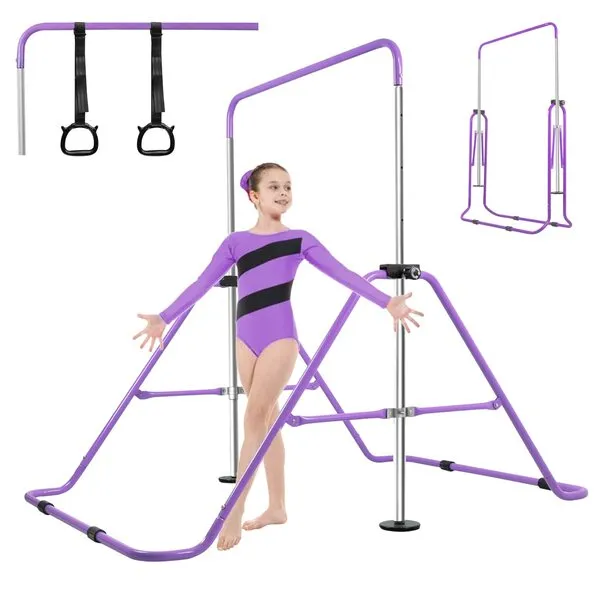 DING.PAI Expandable Gymnastics Training Bar with Free Rings, Adjustable Height Horizontal Bar Gymnastics Junior Training Bar Folding Training Monkey Bar for Kids