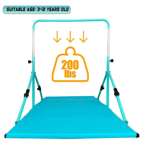 MARFULA Upgrade Foldable Gymnastic Bar with Mat for Kids Ages 3-12, 200 lbs Weight Capacity, Gymnastic Kip Bar Horizontal Bar for Kids, Gymnastic Training Equipment for Home and Gymnastic Center Use