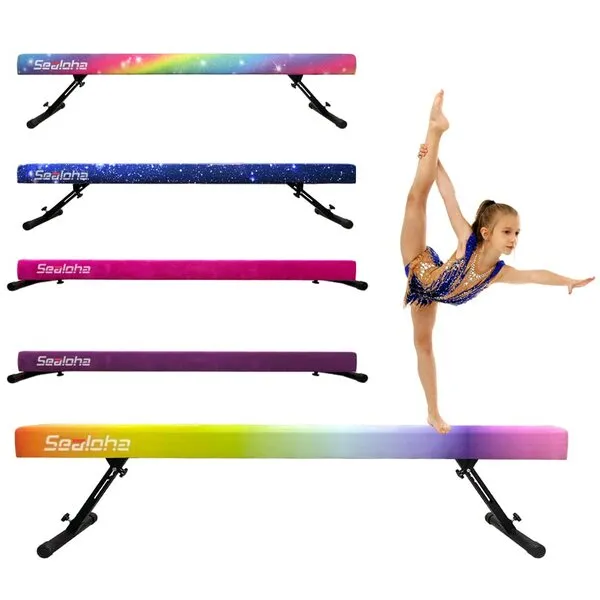 Sealoha 8ft Adjustable&Foldable Balance Beam,High-Low Floor Beam Suede Gymnastics Equipment,No Tool Require,Gymnastics Beam for Training,Physical Therapy and Professional HomeTraining