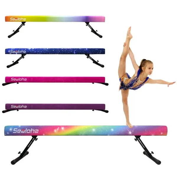 Sealoha 8ft Adjustable&Foldable Balance Beam,High-Low Floor Beam Suede Gymnastics Equipment,No Tool Require,Gymnastics Beam for Training,Physical Therapy and Professional HomeTraining