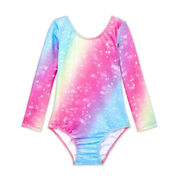 TENVDA Gymnastics Leotards for Girls Sparkly Unicorn Rainbow Long Sleeve Kids Tumbling Outfit Age 2-9 Years Old