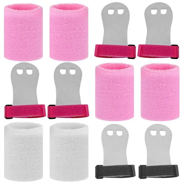 3 Pairs Gymnastics Grips Sports Wristbands Sets - Gymnastic Hand Bar Grips Athletic Wrist Bands - Terry Cloth Sweatbands - Kids Girls Youth Palm Protection Accessories for Tennis Baseball Kettlebells