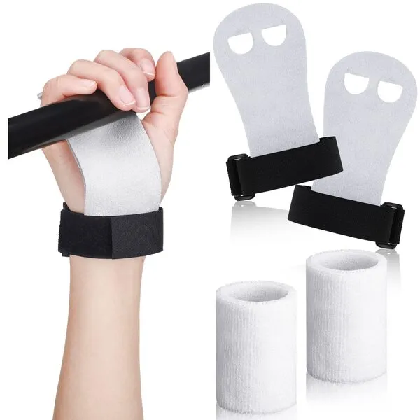 Woanger 4 Pcs Gymnastics Grips Kids Gymnastic Hand Grips Boys Athletic White Bar Grips Girls Youth Wrist Bands for Gymnastics Sports Accessories for Weightlifting Exercise